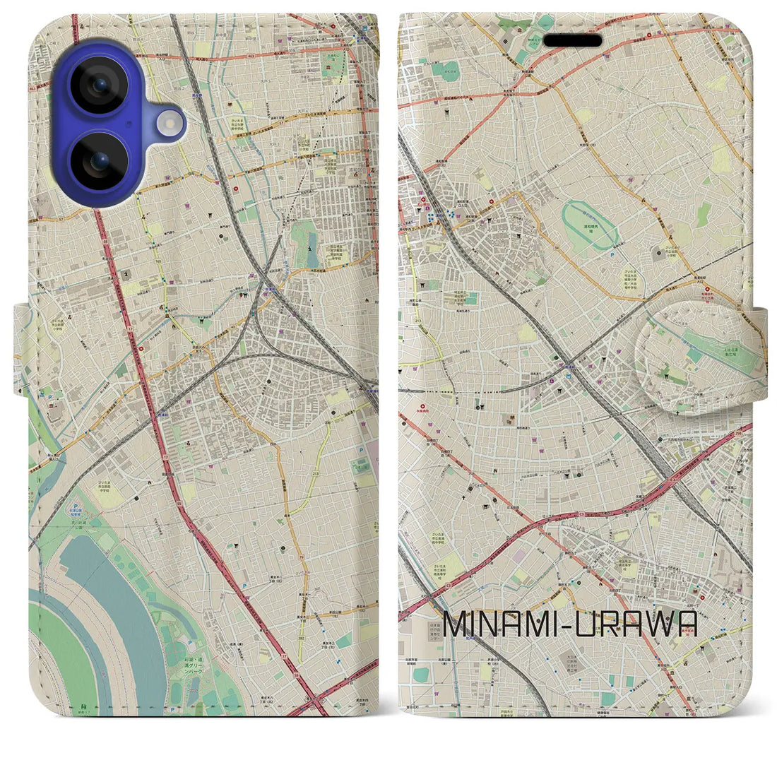 【南浦和(埼玉県)】地図柄iPhoneケース(手帳タイプ)ナチュラル・iPhone 16 Pro Max 用