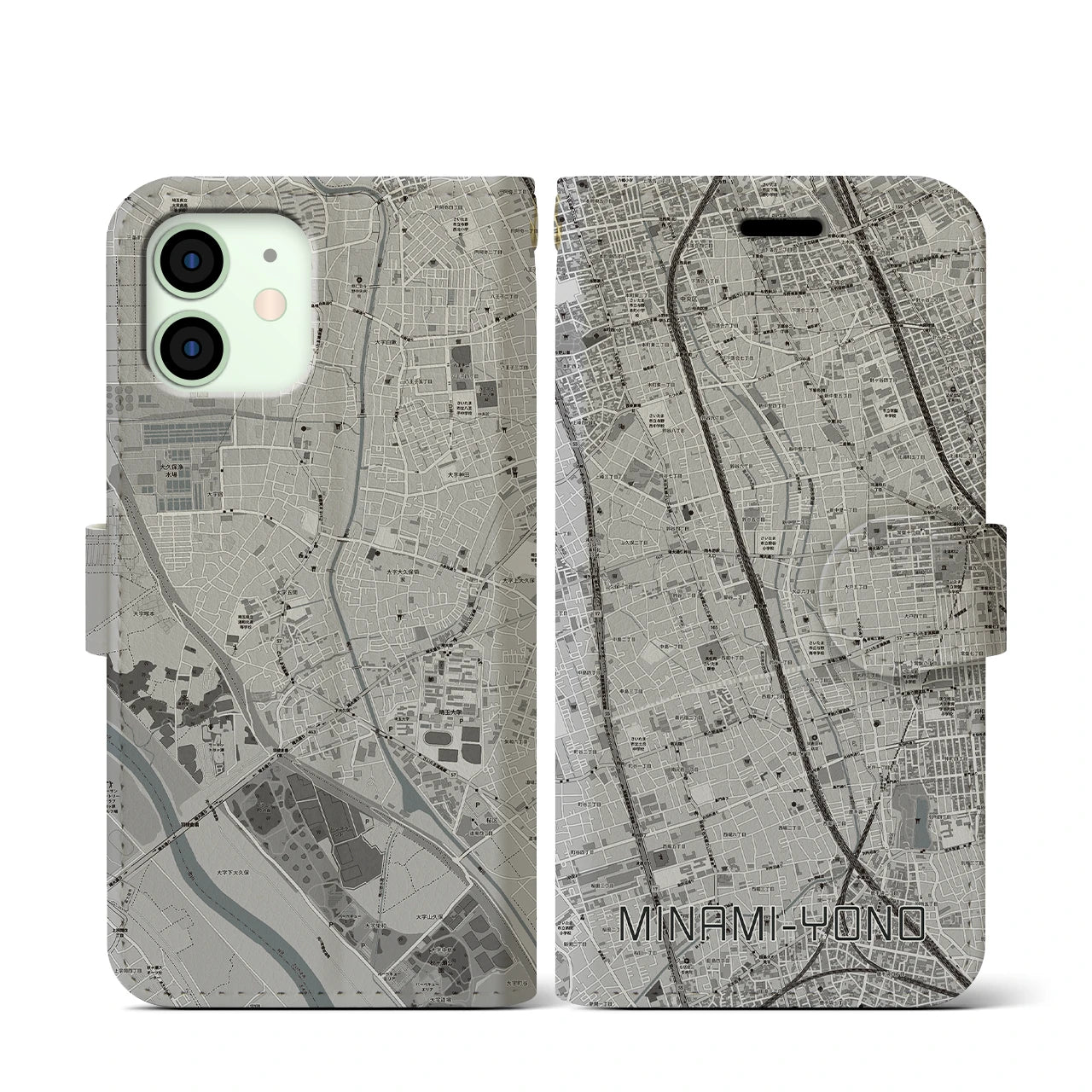 【南与野(埼玉県)】地図柄iPhoneケース(手帳タイプ)