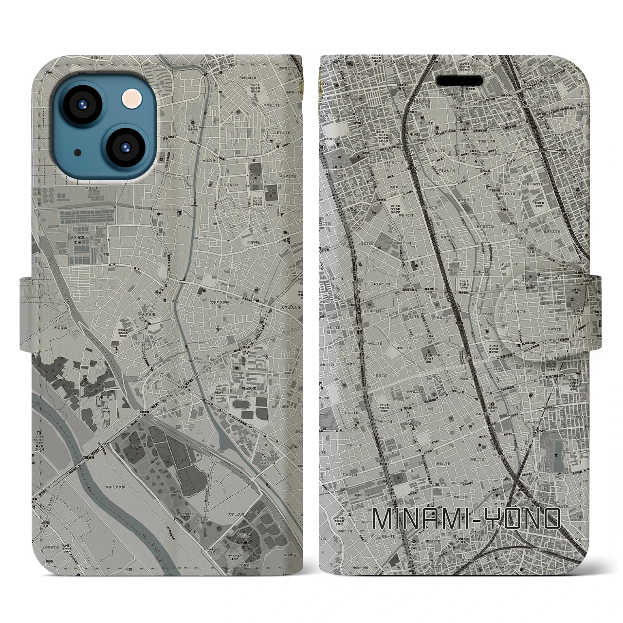 【南与野(埼玉県)】地図柄iPhoneケース(手帳タイプ)