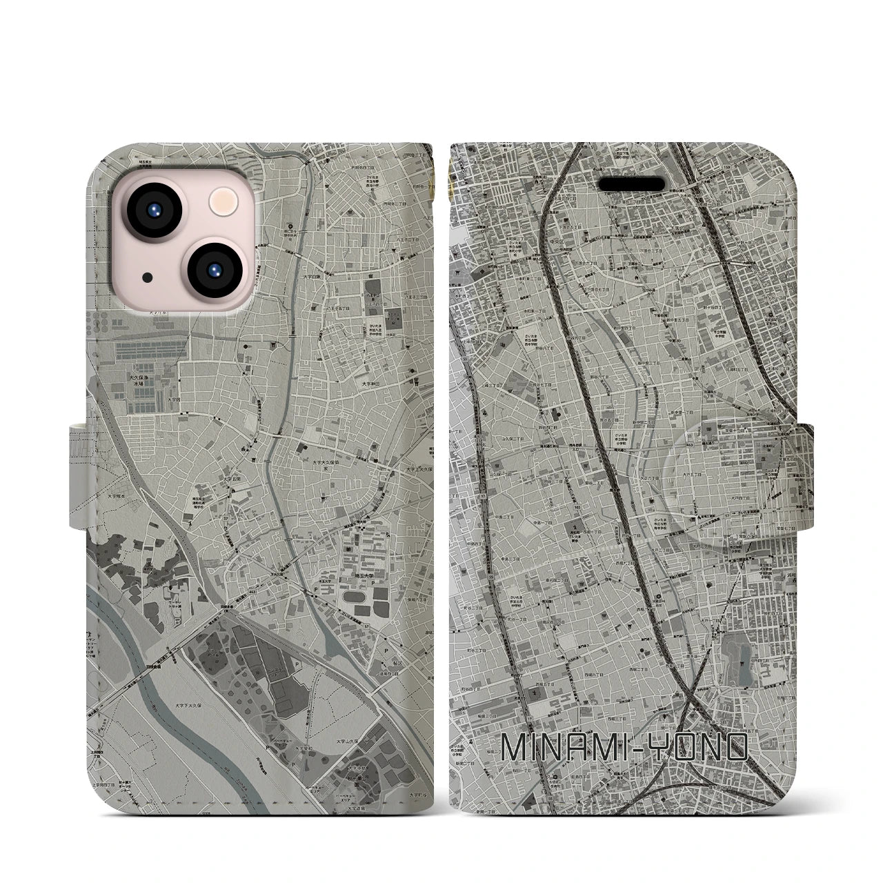 【南与野(埼玉県)】地図柄iPhoneケース(手帳タイプ)