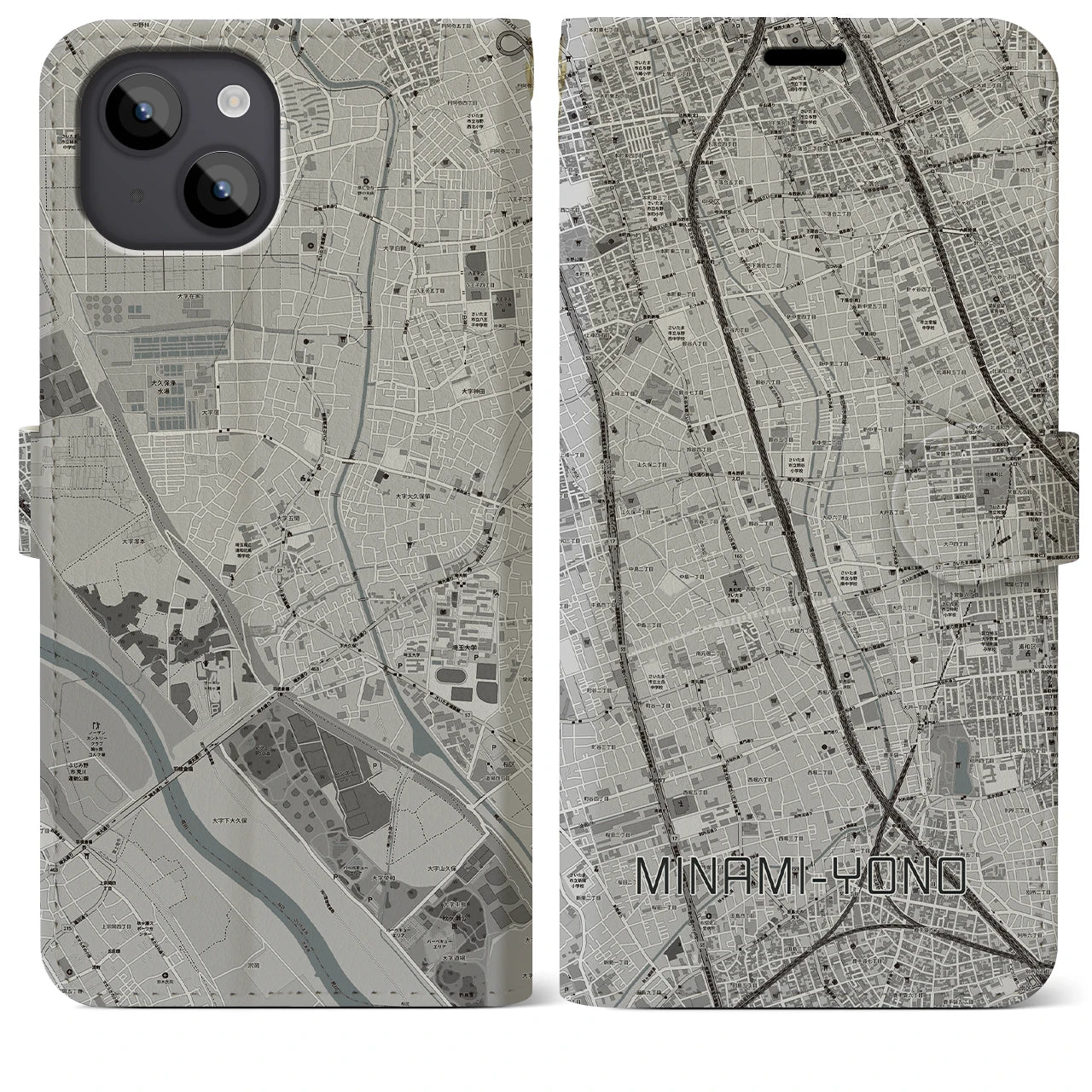 【南与野(埼玉県)】地図柄iPhoneケース(手帳タイプ)