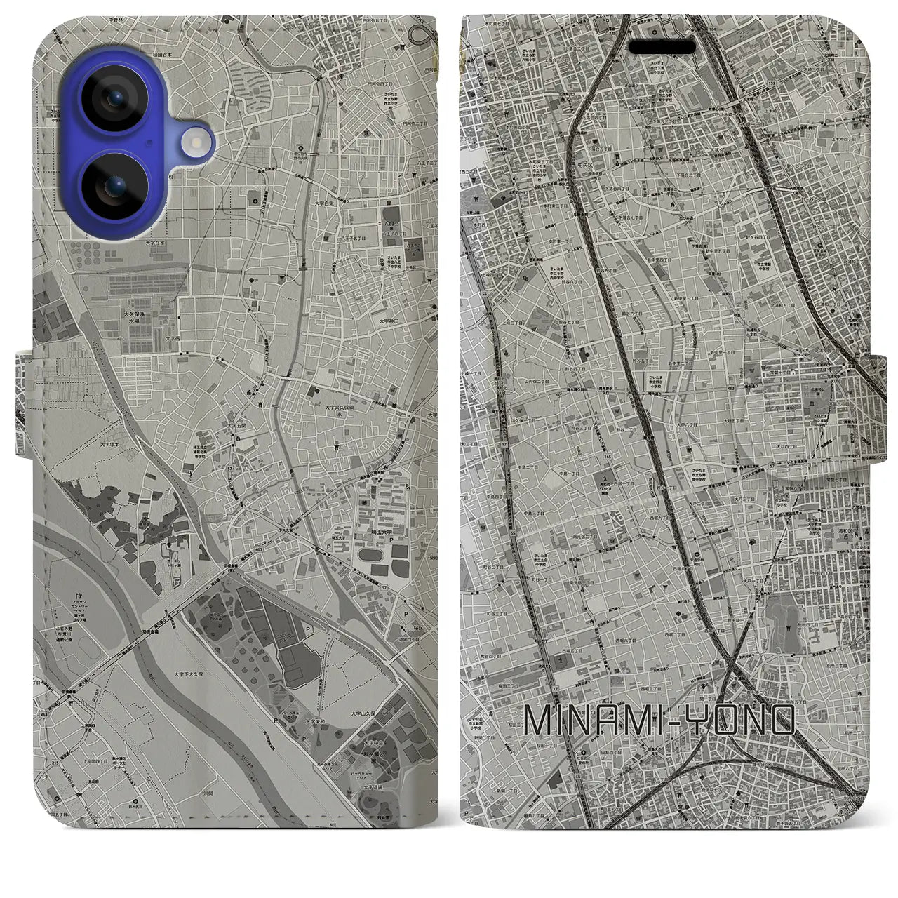 【南与野(埼玉県)】地図柄iPhoneケース(手帳タイプ)