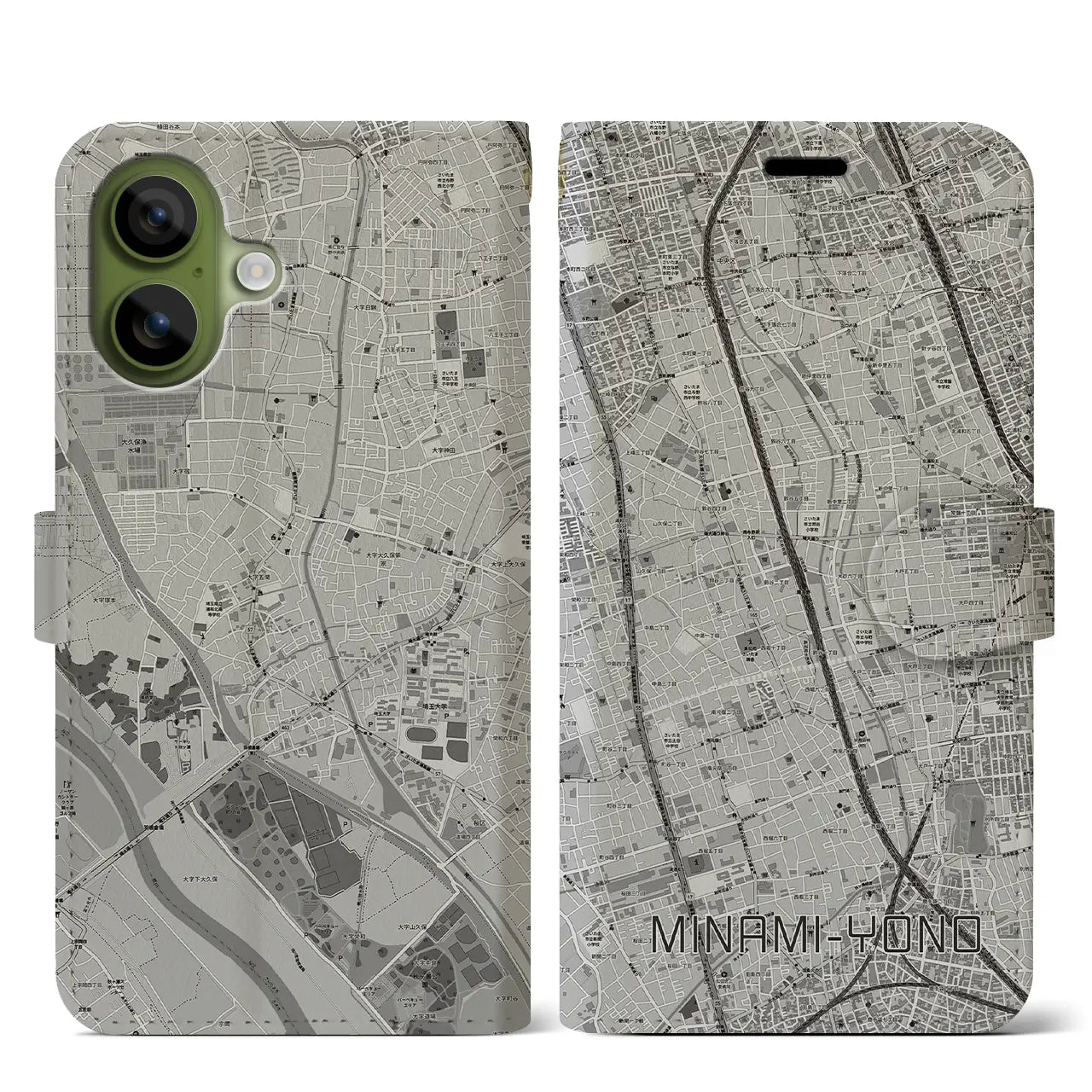 【南与野(埼玉県)】地図柄iPhoneケース(手帳タイプ)