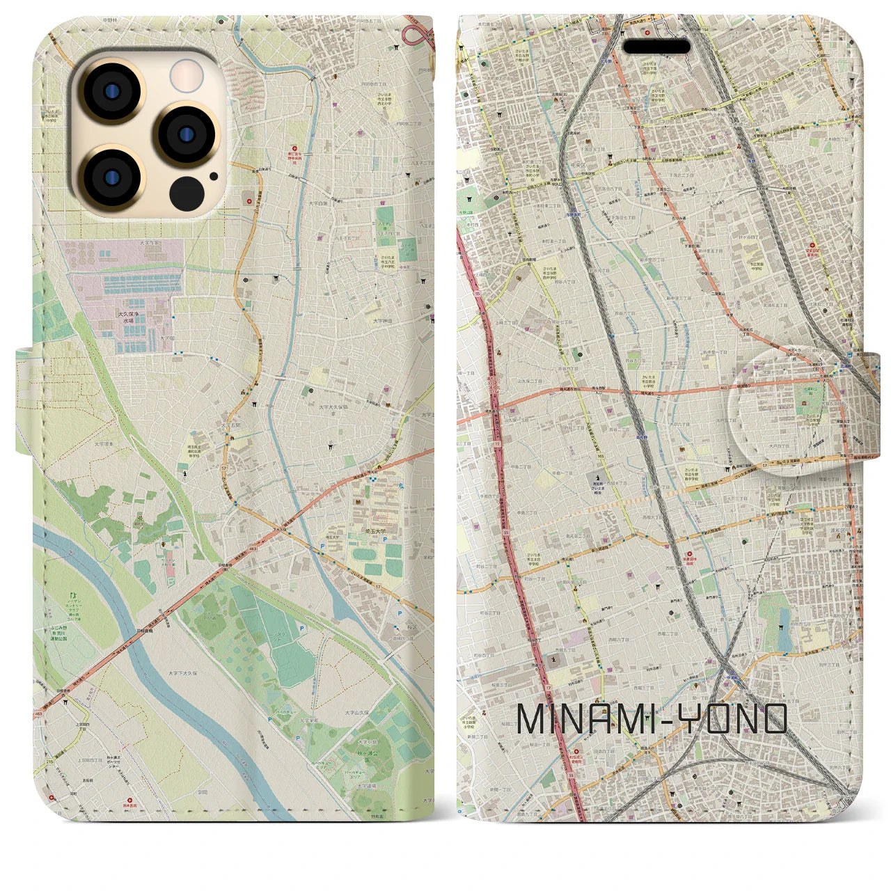 【南与野(埼玉県)】地図柄iPhoneケース(手帳タイプ)ナチュラル・iPhone 12 Pro Max 用