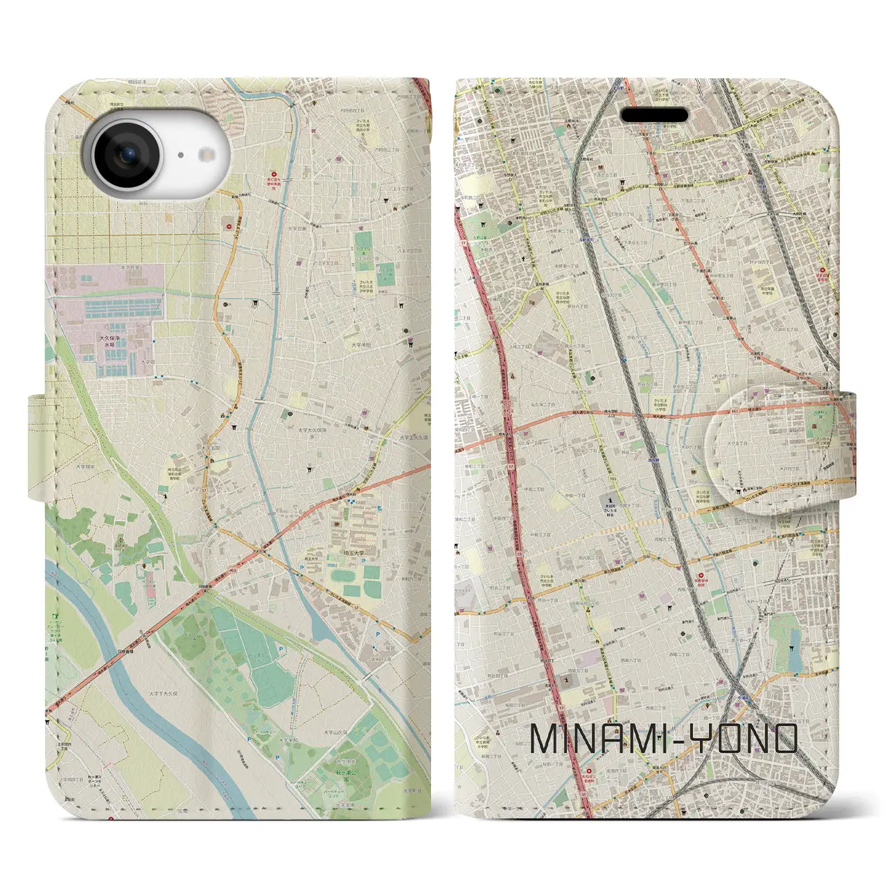 【南与野(埼玉県)】地図柄iPhoneケース(手帳タイプ)