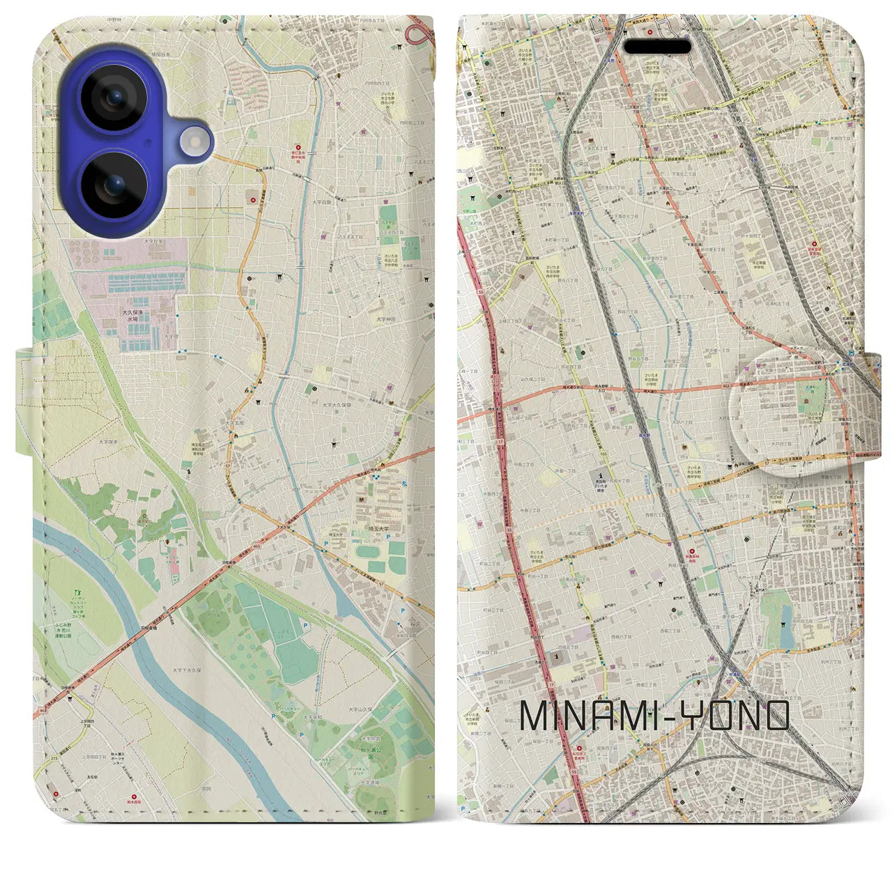 【南与野(埼玉県)】地図柄iPhoneケース(手帳タイプ)ナチュラル・iPhone 16 Pro Max 用