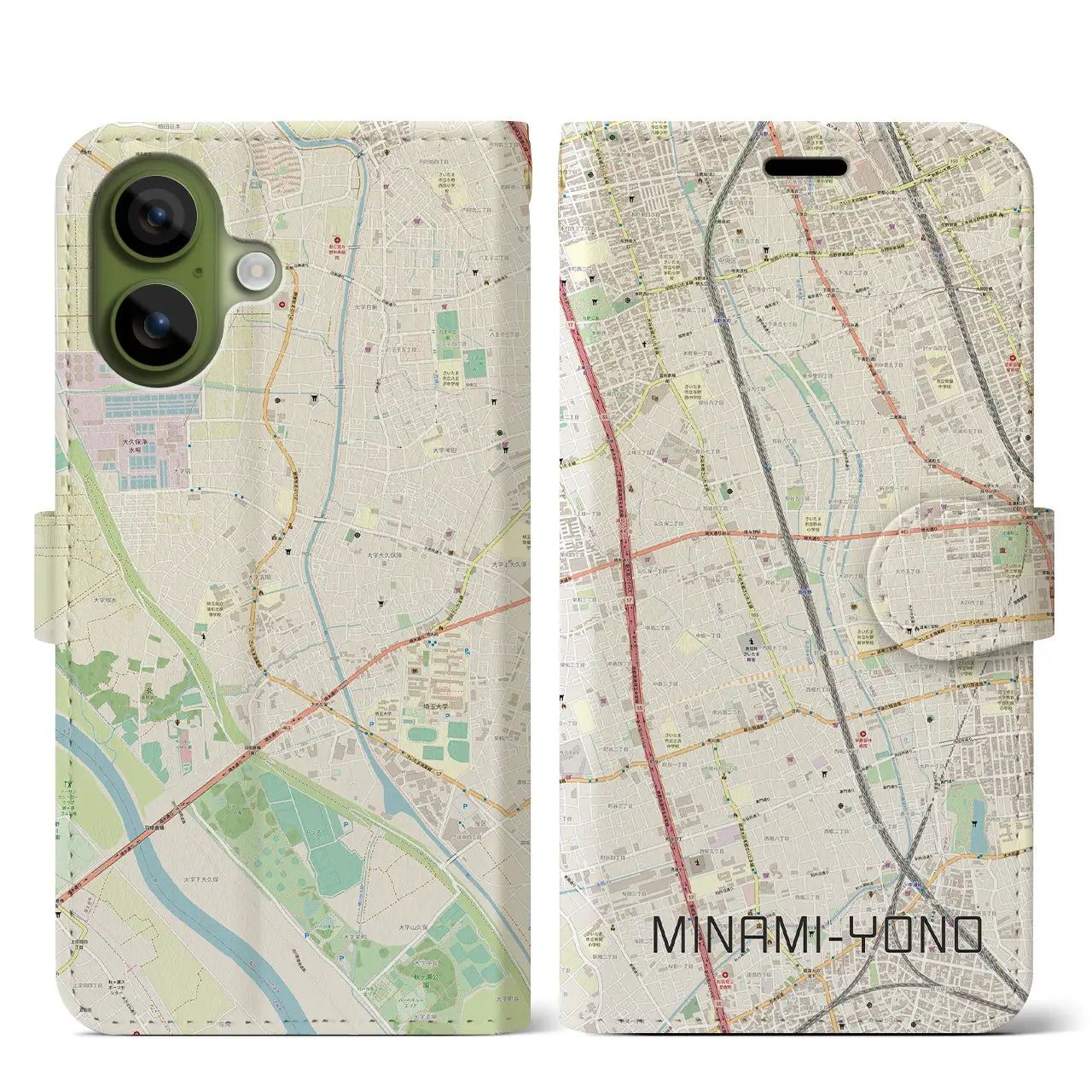 【南与野(埼玉県)】地図柄iPhoneケース(手帳タイプ)