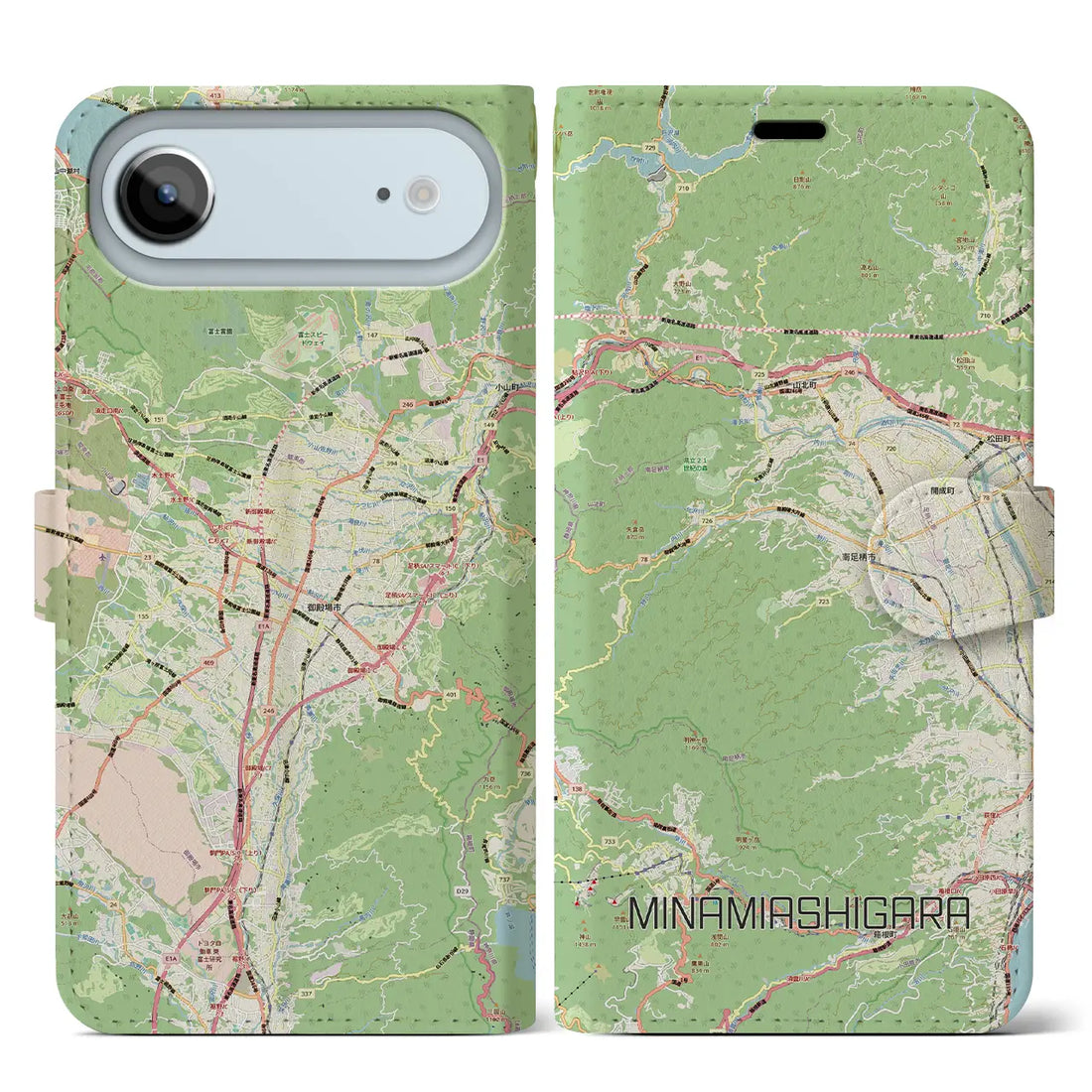 【南足柄(神奈川県)】地図柄iPhoneケース(手帳タイプ)ナチュラル・iPhone 17 Pro Max 用