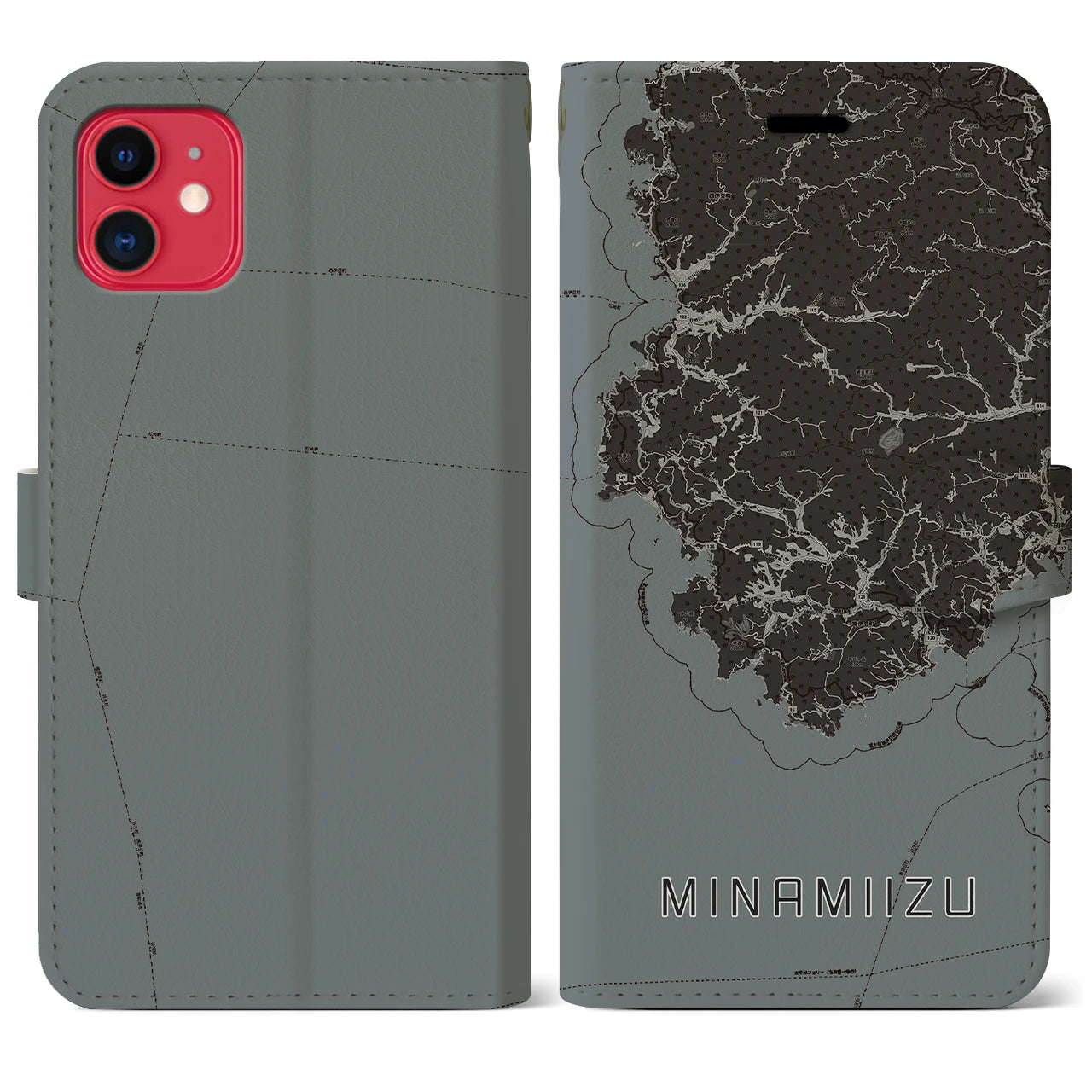 【南伊豆(静岡県)】地図柄iPhoneケース(手帳タイプ)モノトーン・iPhone 11 用
