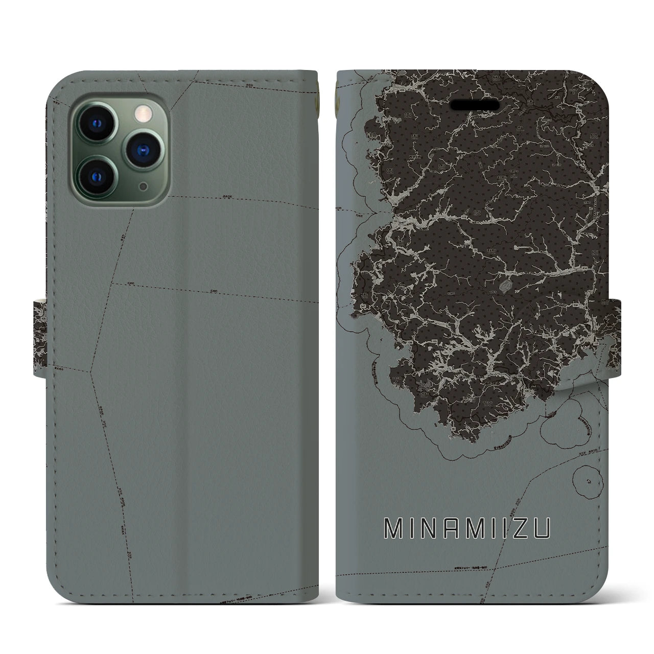 【南伊豆(静岡県)】地図柄iPhoneケース(手帳タイプ)モノトーン・iPhone 11 Pro 用