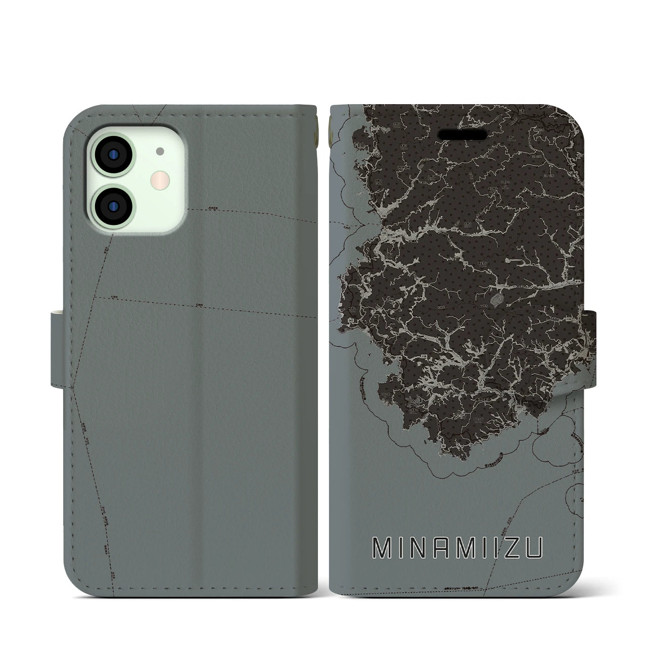 【南伊豆(静岡県)】地図柄iPhoneケース(手帳タイプ)モノトーン・iPhone 12 mini 用