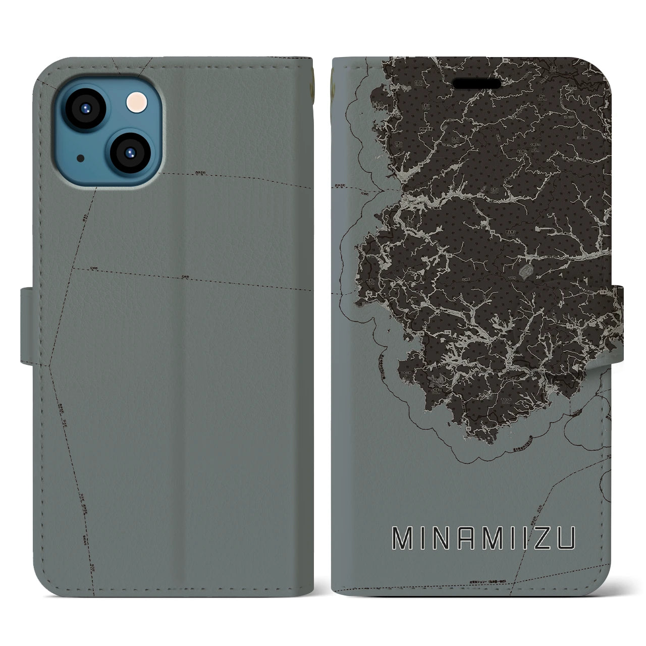 【南伊豆(静岡県)】地図柄iPhoneケース(手帳タイプ)モノトーン・iPhone 13 用