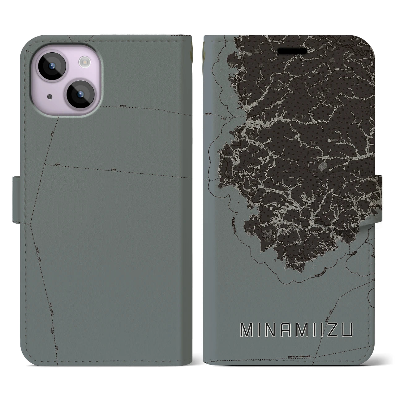 【南伊豆(静岡県)】地図柄iPhoneケース(手帳タイプ)モノトーン・iPhone 14 用