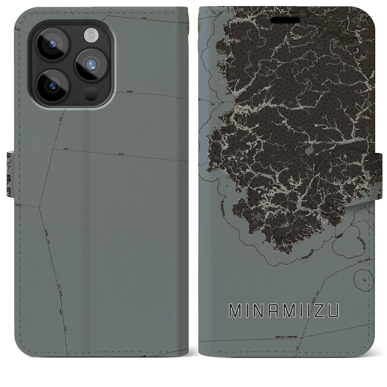 【南伊豆(静岡県)】地図柄iPhoneケース(手帳タイプ)モノトーン・iPhone 15 Pro Max 用