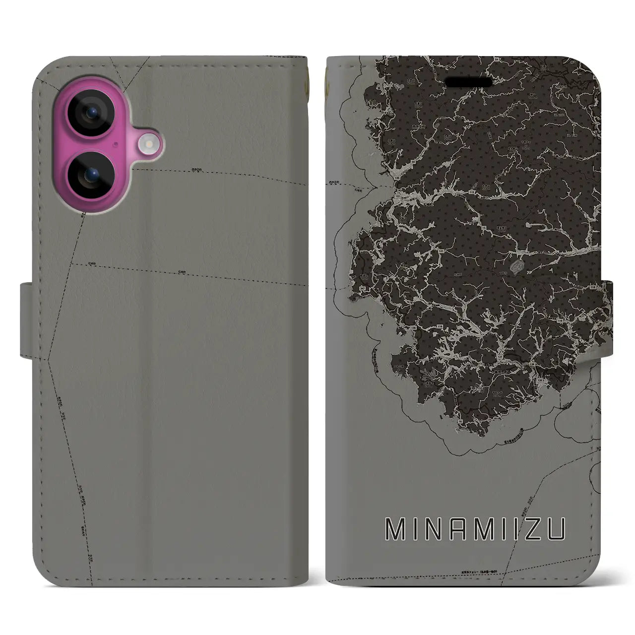 【南伊豆(静岡県)】地図柄iPhoneケース(手帳タイプ)モノトーン・iPhone 16 Pro 用