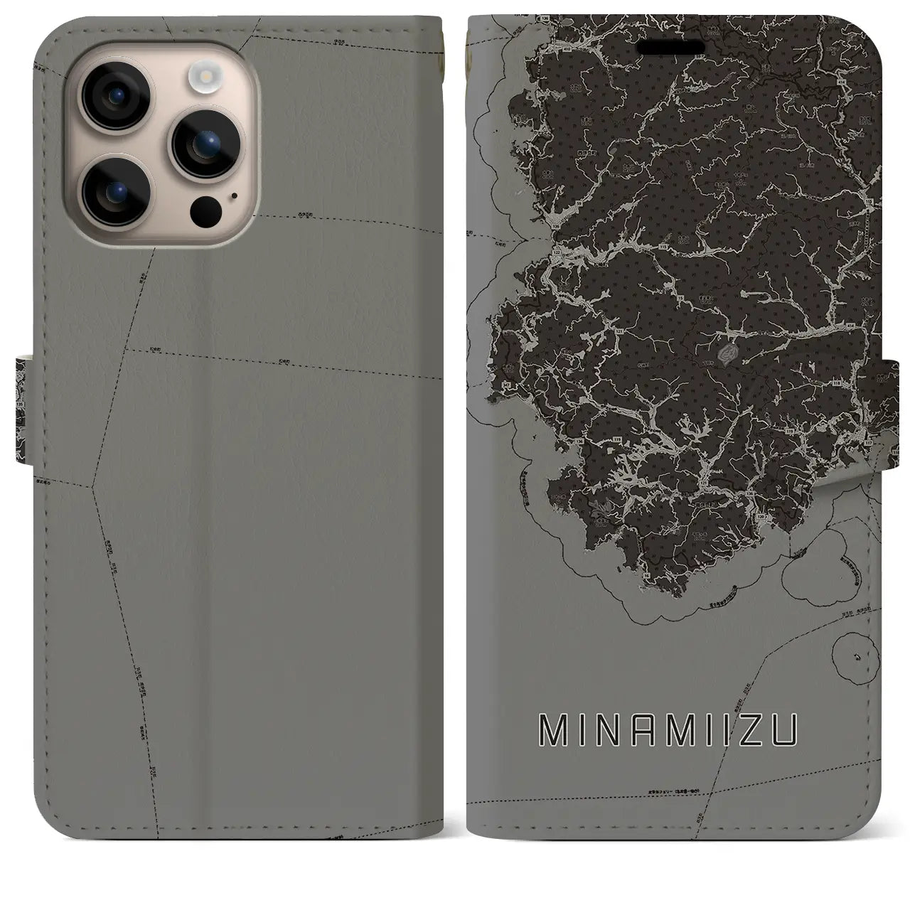 【南伊豆(静岡県)】地図柄iPhoneケース(手帳タイプ)モノトーン・iPhone 16 Plus 用