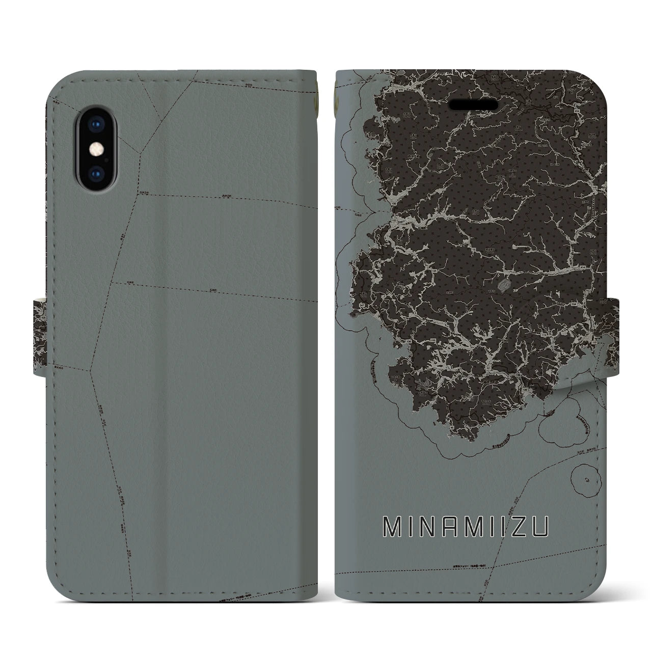 【南伊豆(静岡県)】地図柄iPhoneケース(手帳タイプ)モノトーン・iPhone XS / X 用