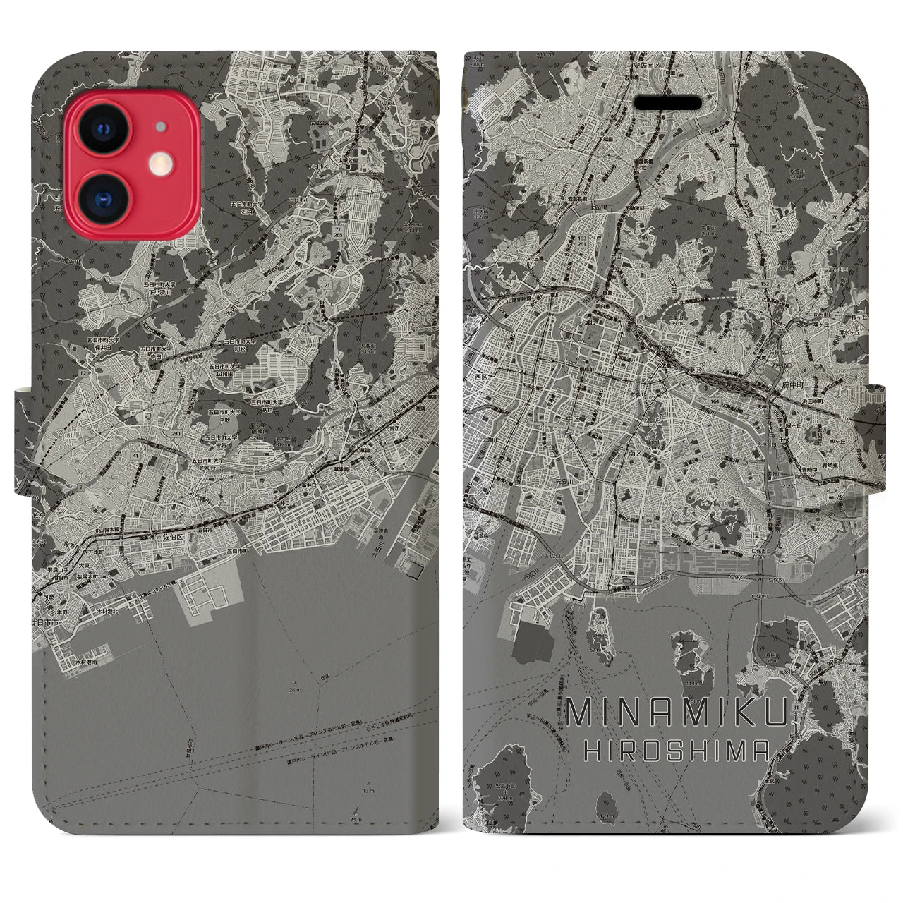 【南区(広島市)】地図柄iPhoneケース(手帳タイプ)