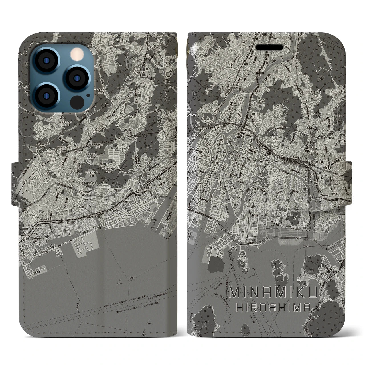 【南区(広島市)】地図柄iPhoneケース(手帳タイプ)