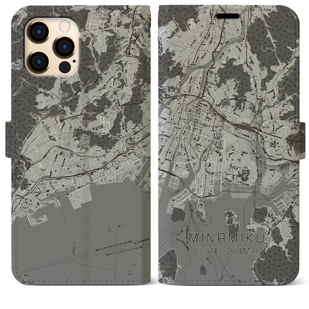 【南区(広島市)】地図柄iPhoneケース(手帳タイプ)