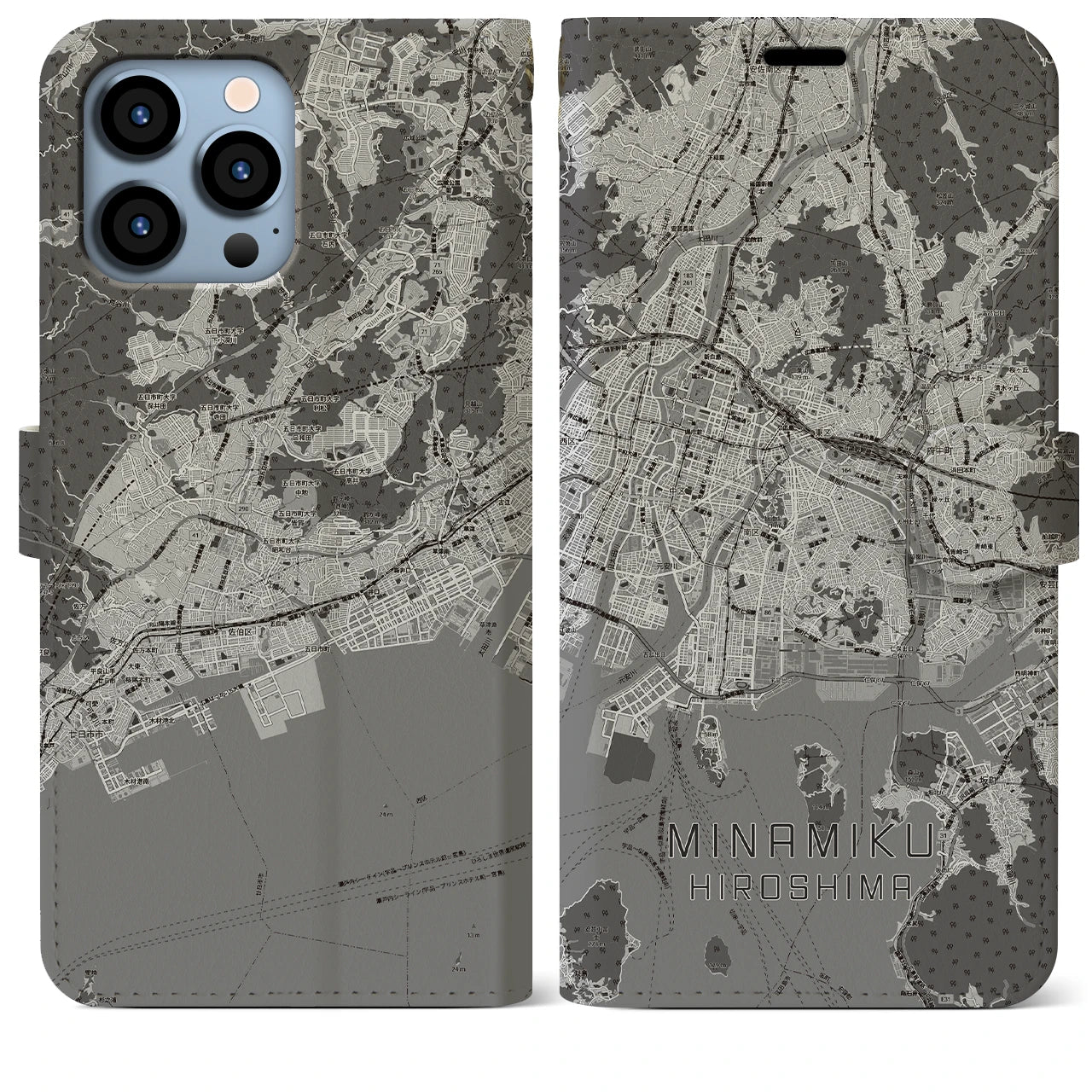 【南区(広島市)】地図柄iPhoneケース(手帳タイプ)