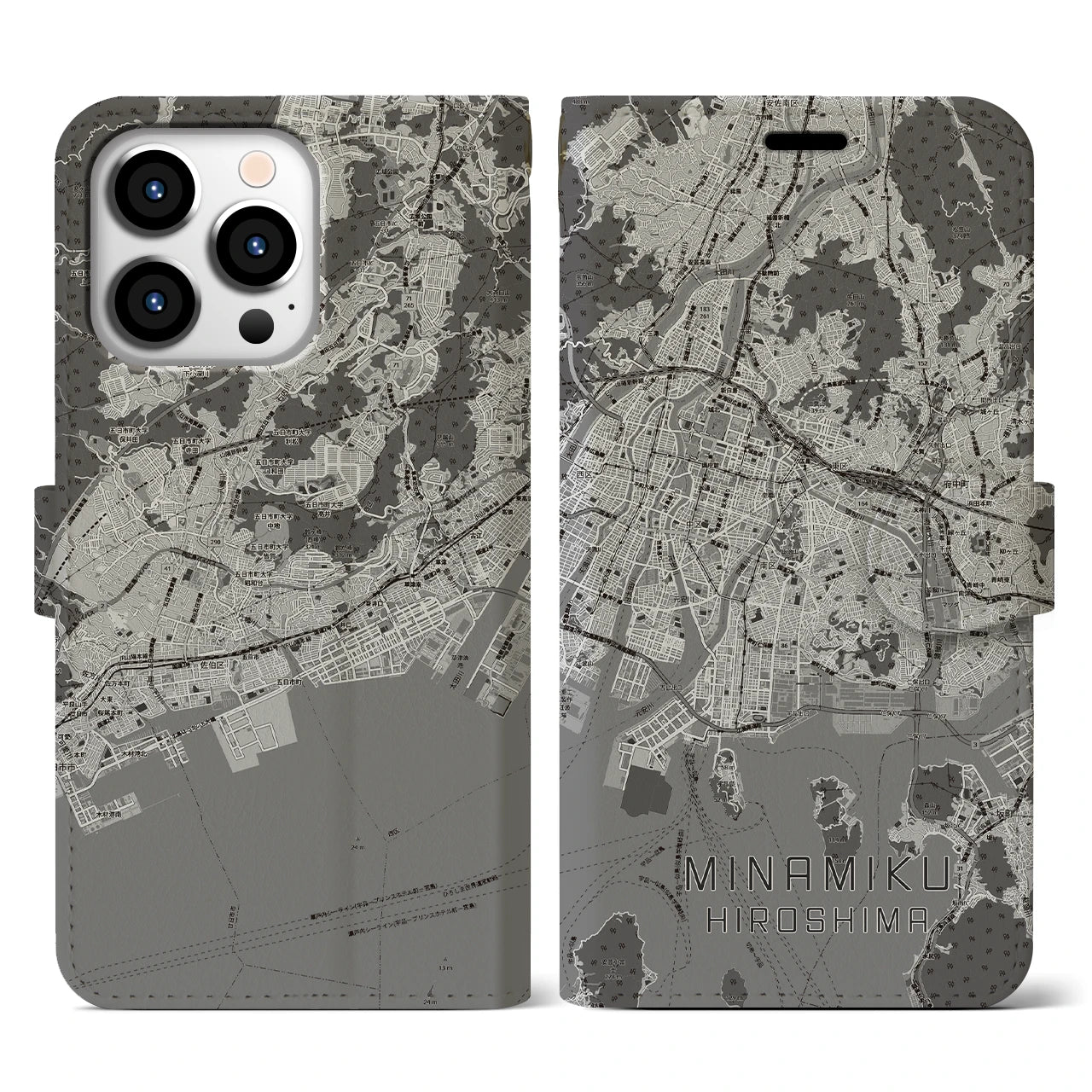 【南区(広島市)】地図柄iPhoneケース(手帳タイプ)