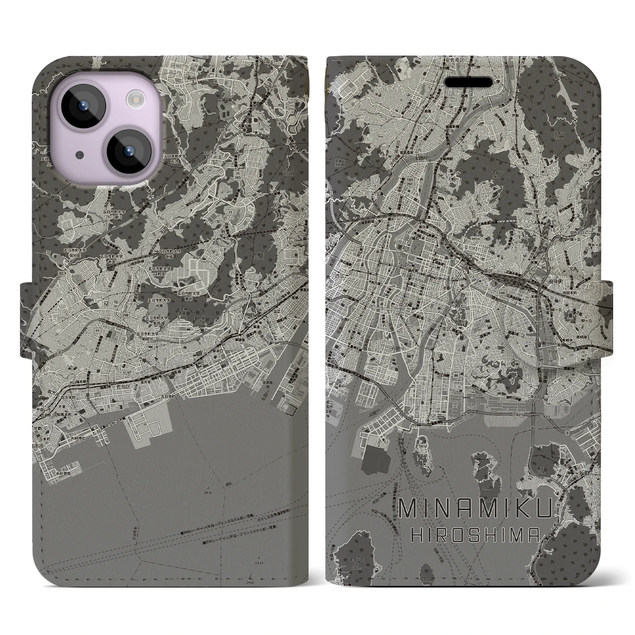 【南区(広島市)】地図柄iPhoneケース(手帳タイプ)