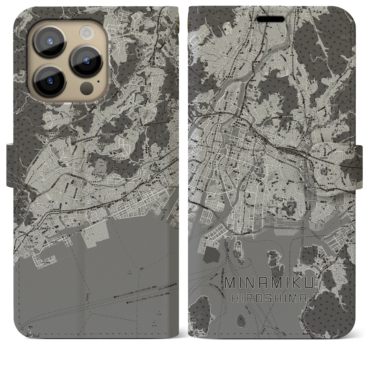 【南区(広島市)】地図柄iPhoneケース(手帳タイプ)