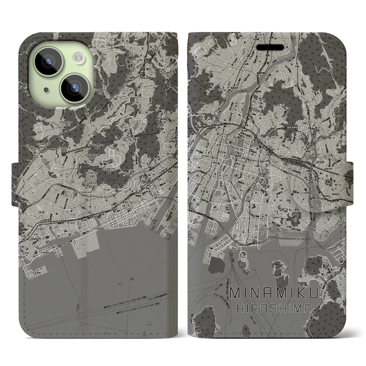 【南区(広島市)】地図柄iPhoneケース(手帳タイプ)