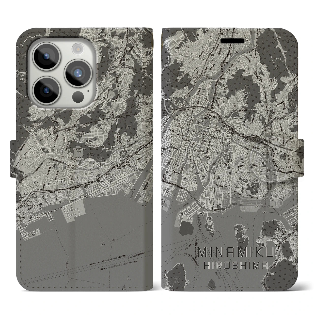 【南区(広島市)】地図柄iPhoneケース(手帳タイプ)