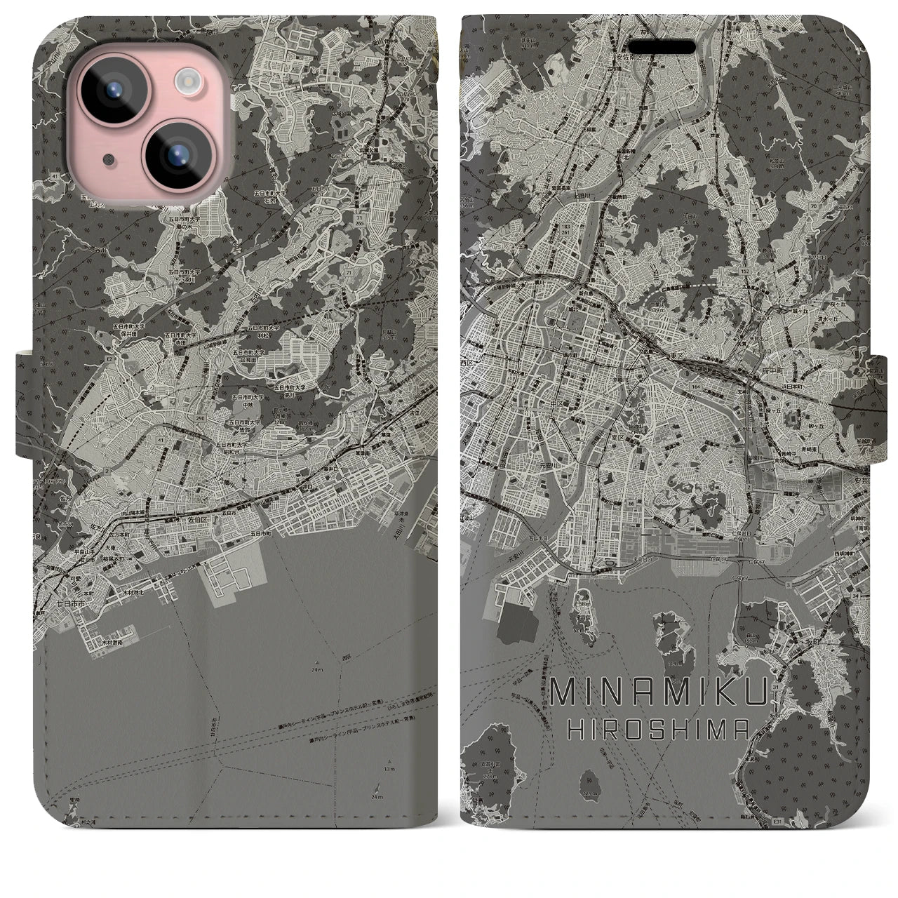 【南区(広島市)】地図柄iPhoneケース(手帳タイプ)