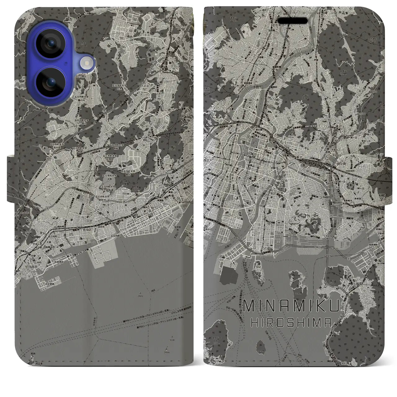 【南区(広島市)】地図柄iPhoneケース(手帳タイプ)