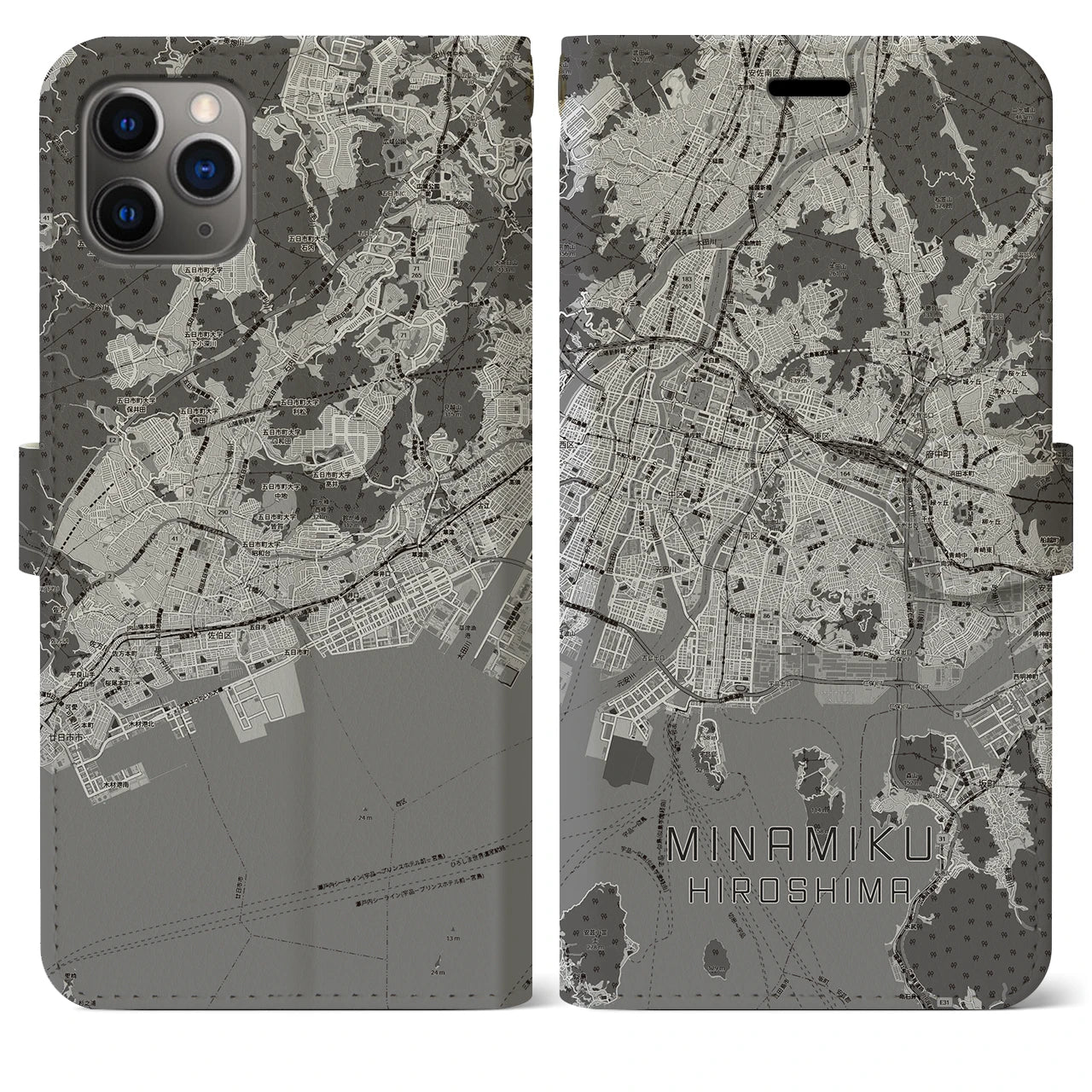 【南区(広島市)】地図柄iPhoneケース(手帳タイプ)