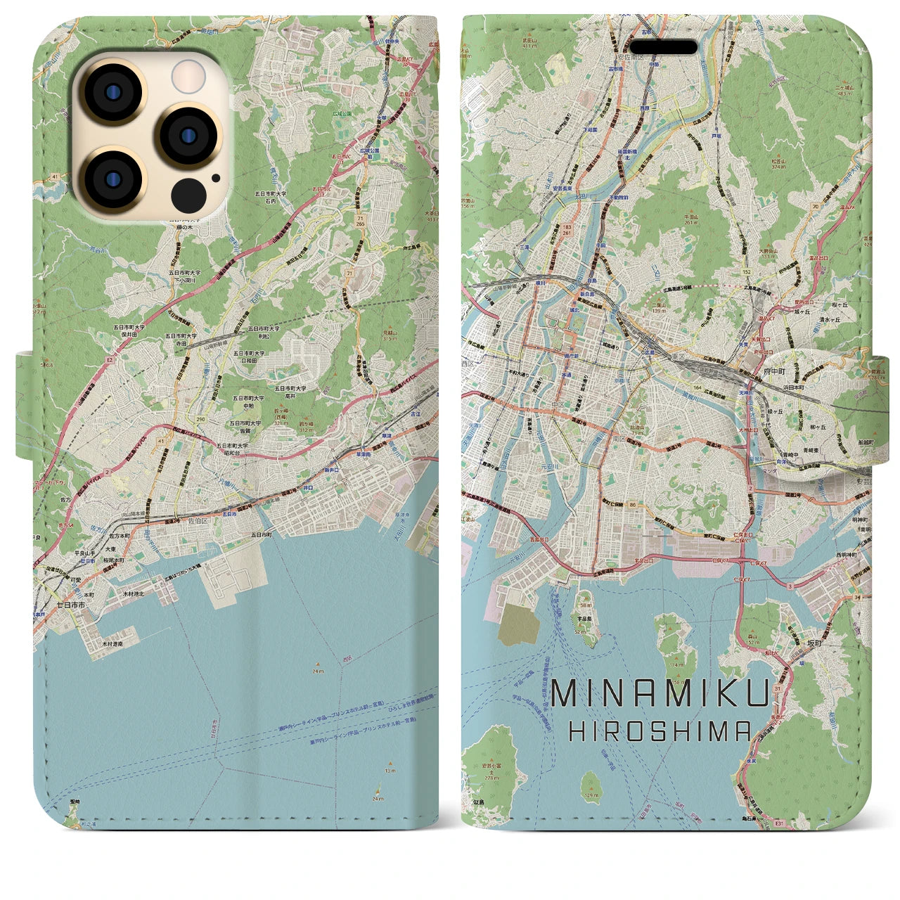 【南区(広島市)】地図柄iPhoneケース(手帳タイプ)