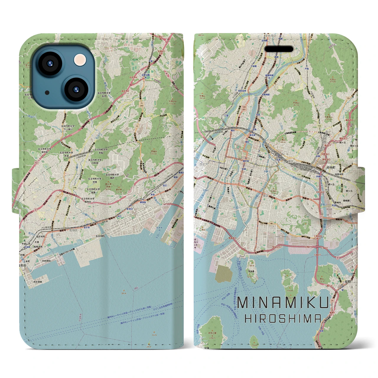 【南区(広島市)】地図柄iPhoneケース(手帳タイプ)