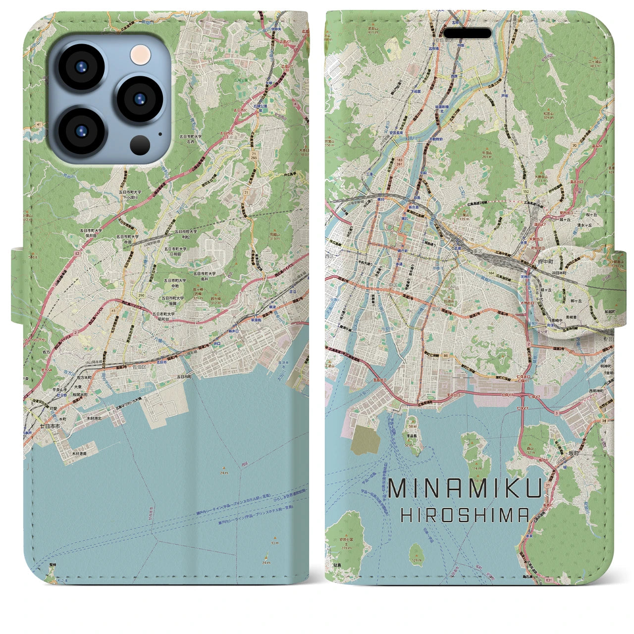 【南区(広島市)】地図柄iPhoneケース(手帳タイプ)