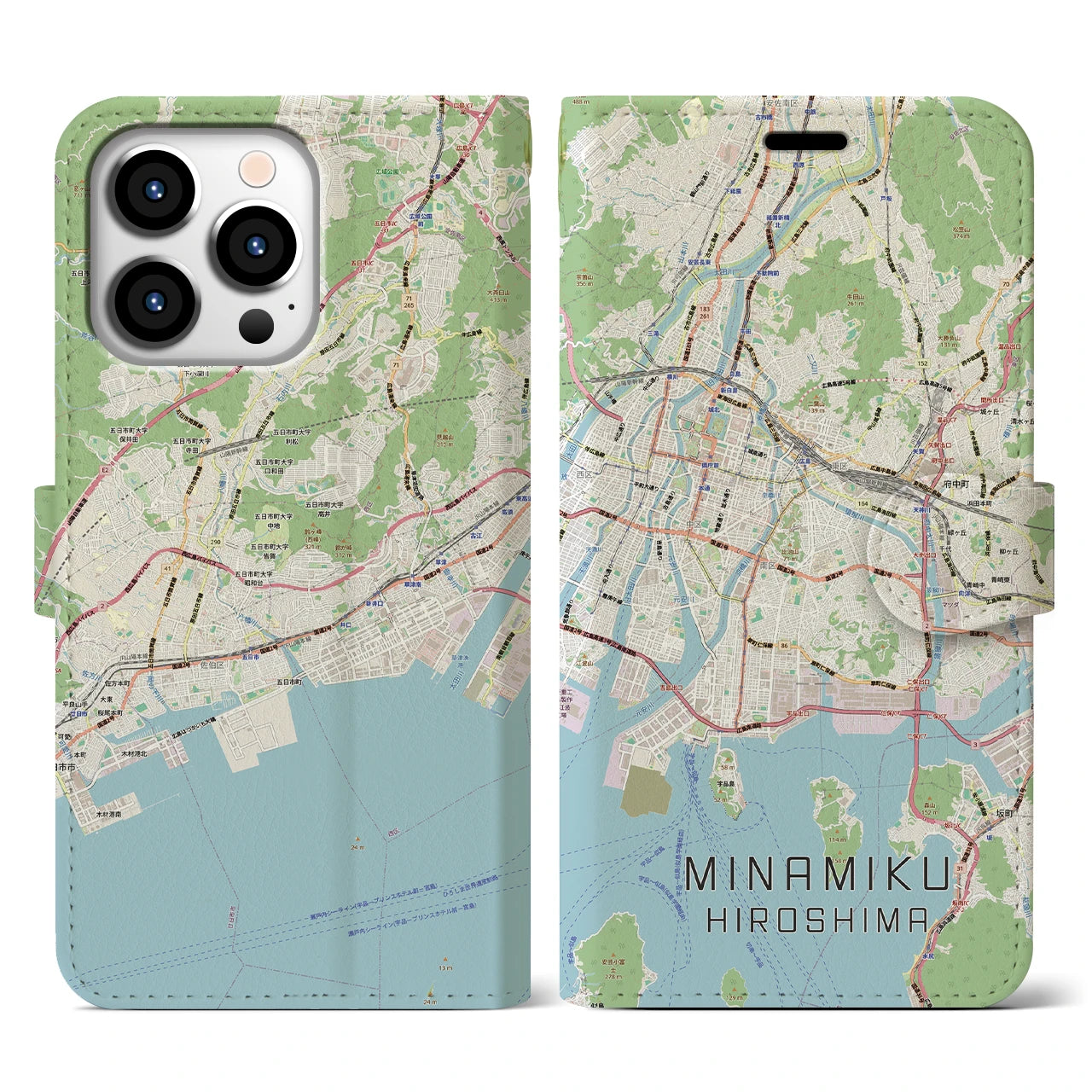 【南区(広島市)】地図柄iPhoneケース(手帳タイプ)