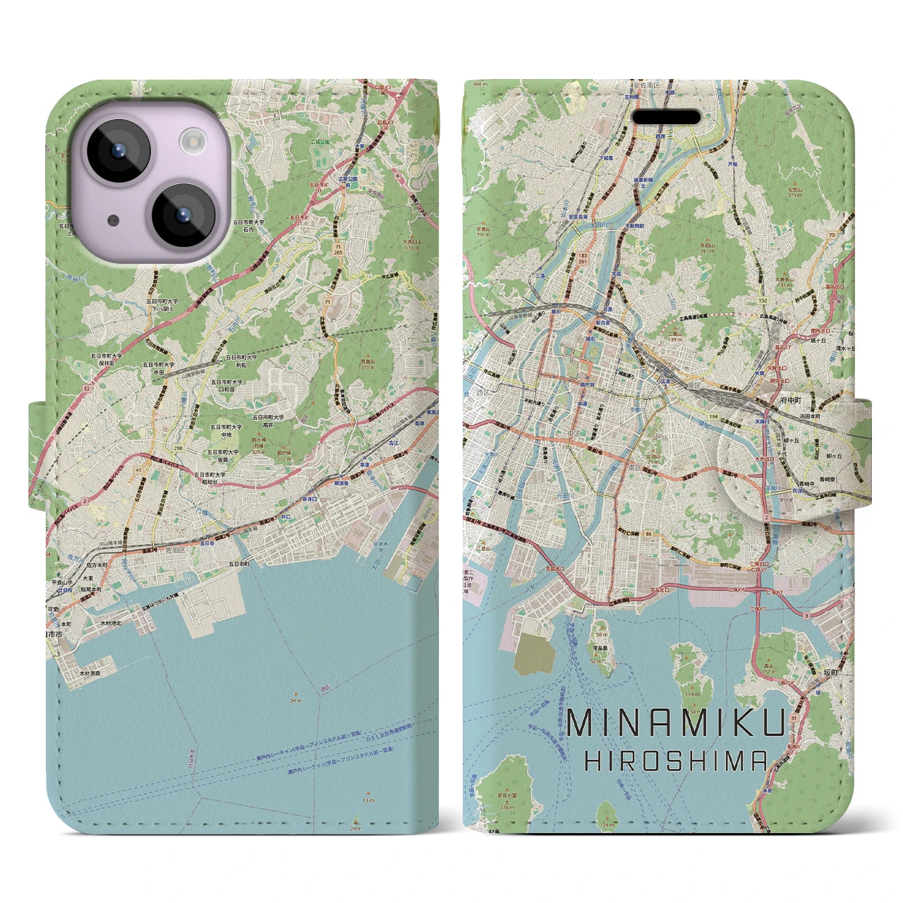 【南区(広島市)】地図柄iPhoneケース(手帳タイプ)