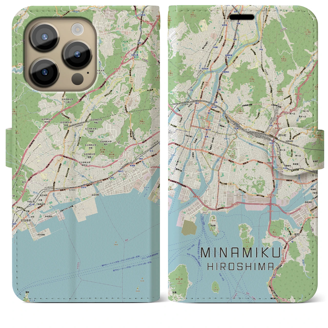 【南区(広島市)】地図柄iPhoneケース(手帳タイプ)