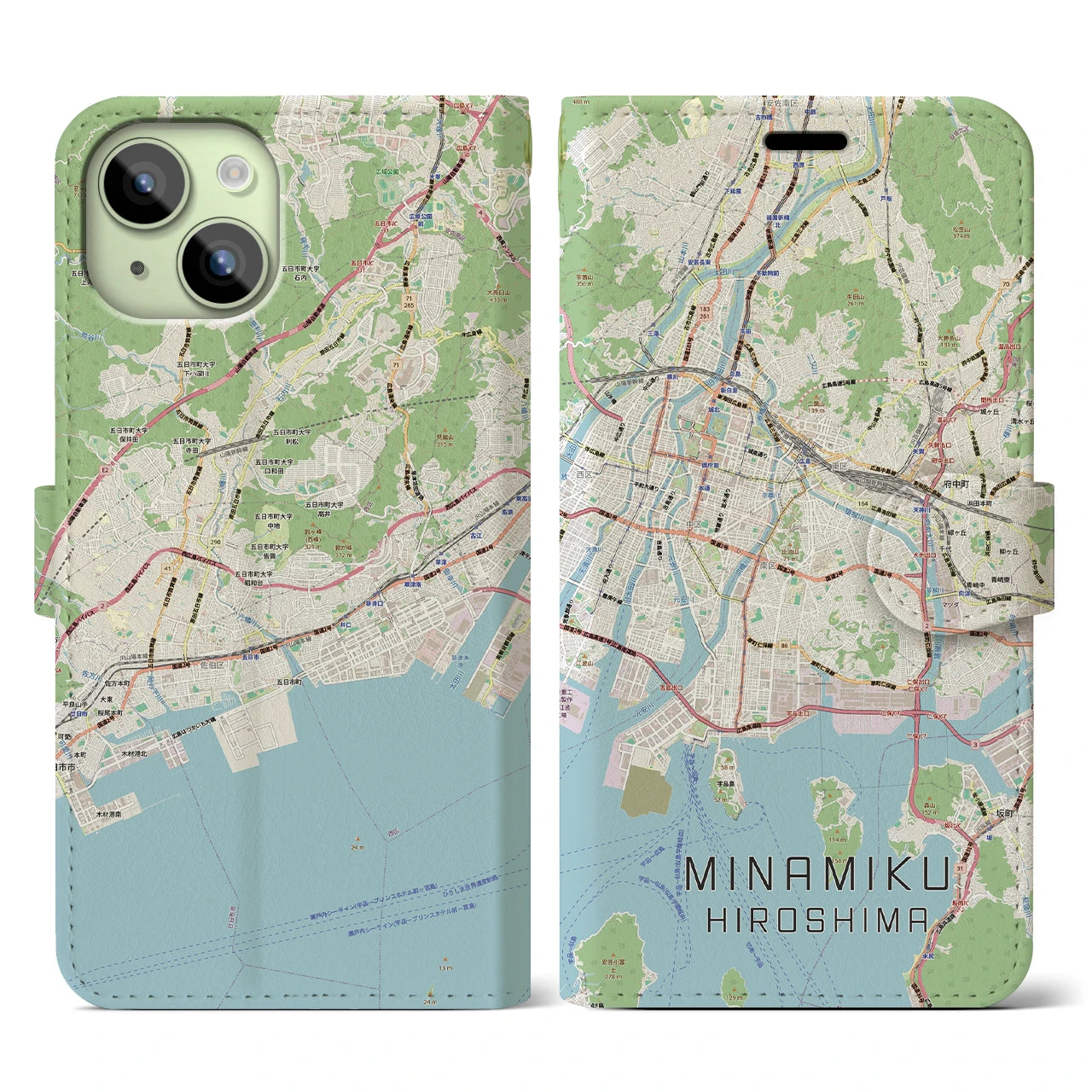 【南区(広島市)】地図柄iPhoneケース(手帳タイプ)