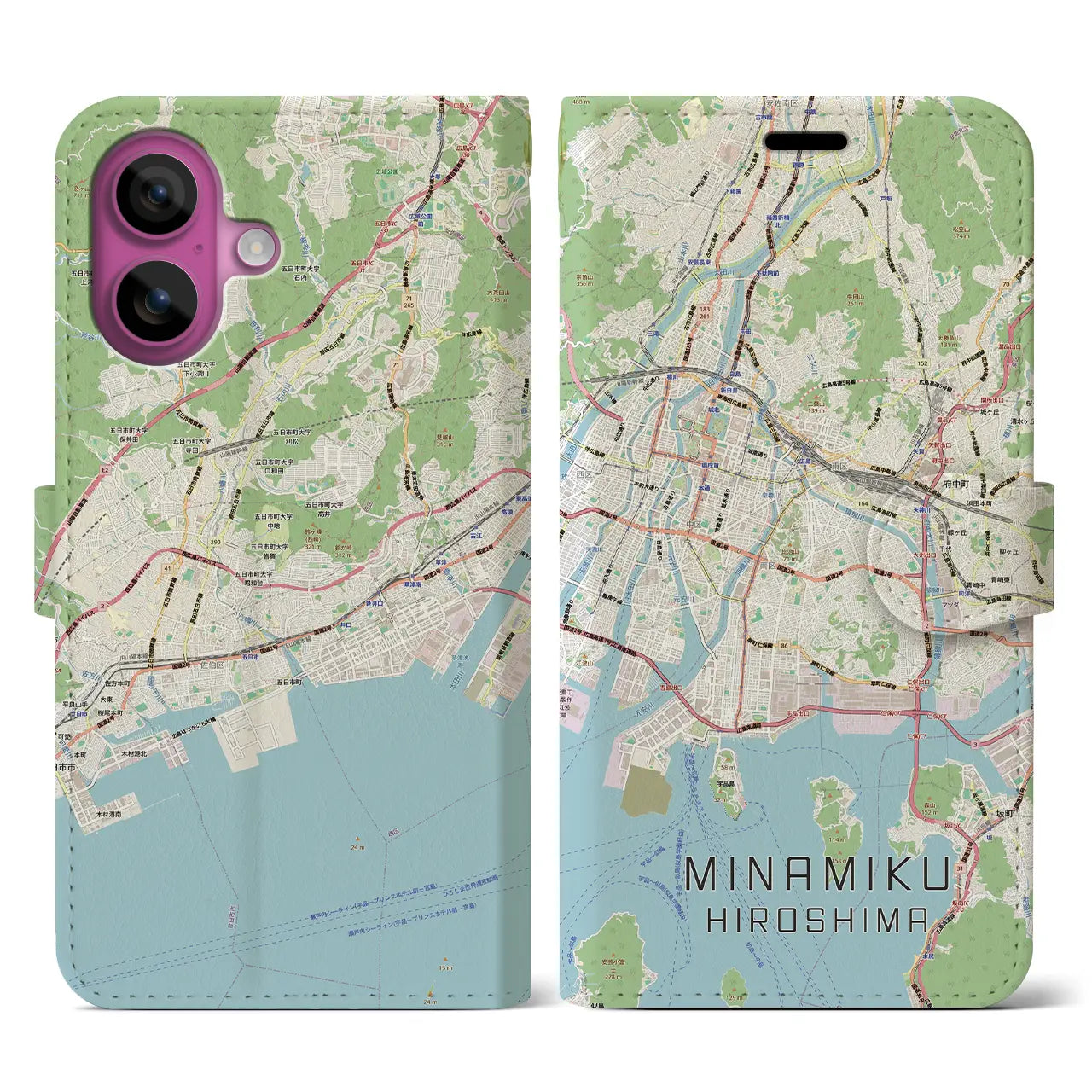 【南区(広島市)】地図柄iPhoneケース(手帳タイプ)