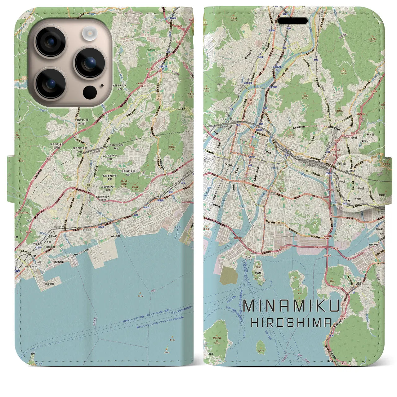 【南区(広島市)】地図柄iPhoneケース(手帳タイプ)