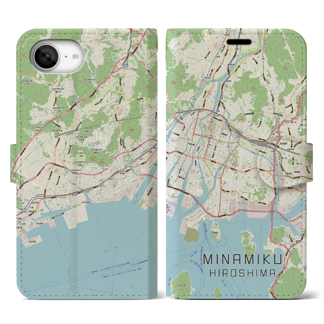 【南区(広島市)】地図柄iPhoneケース(手帳タイプ)