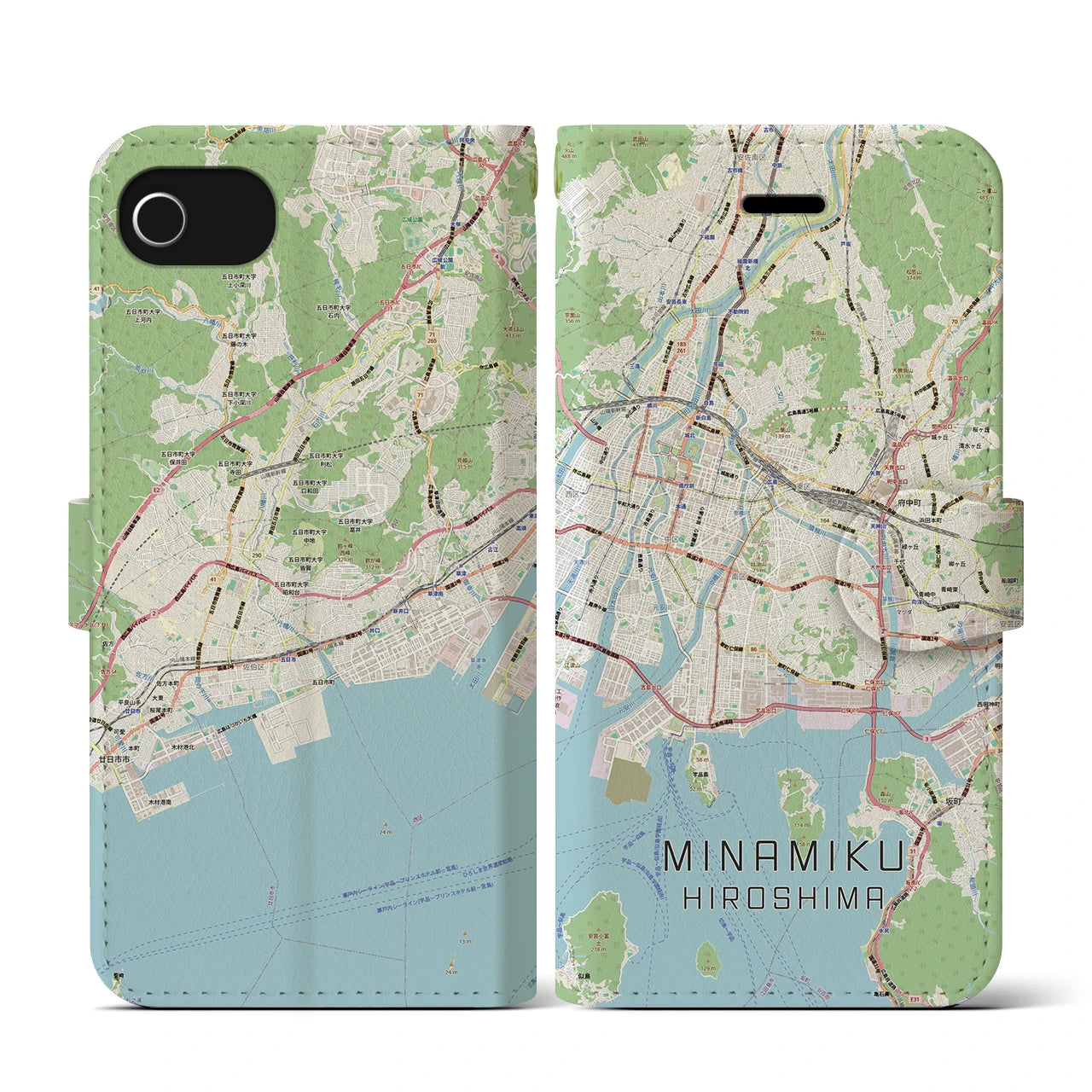 【南区(広島市)】地図柄iPhoneケース(手帳タイプ)