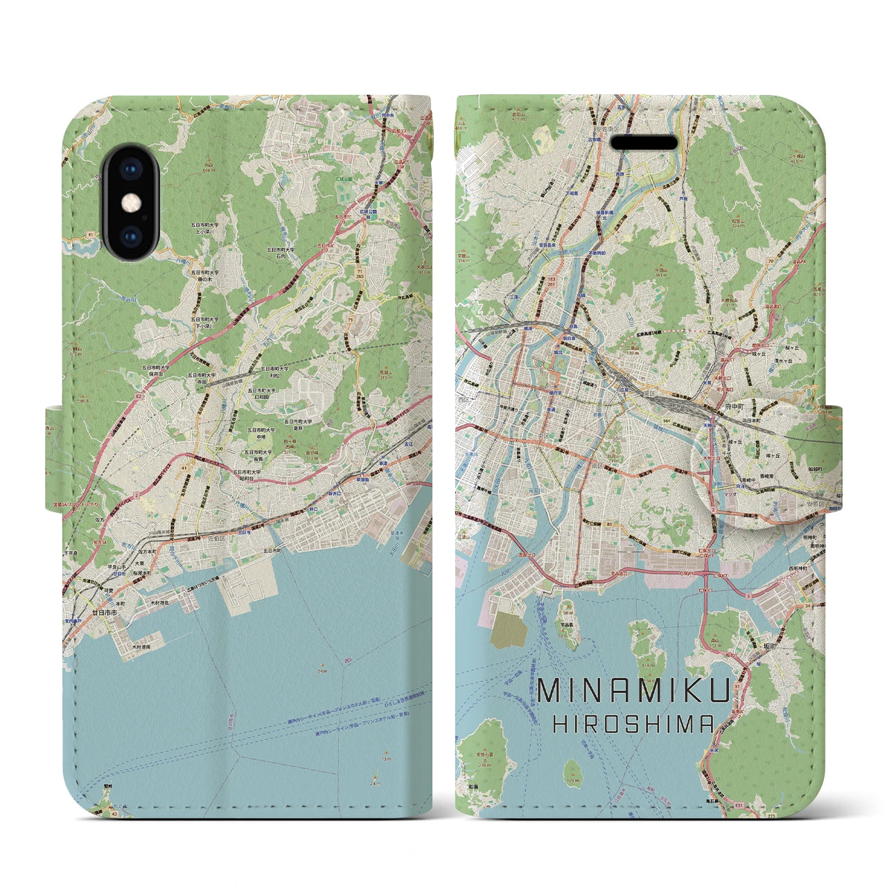 【南区(広島市)】地図柄iPhoneケース(手帳タイプ)