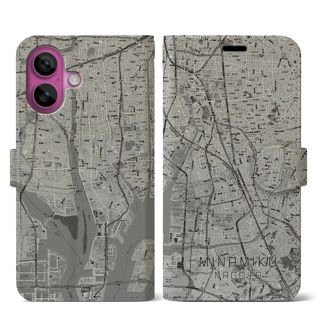 【南区(名古屋市)】地図柄iPhoneケース(手帳タイプ)