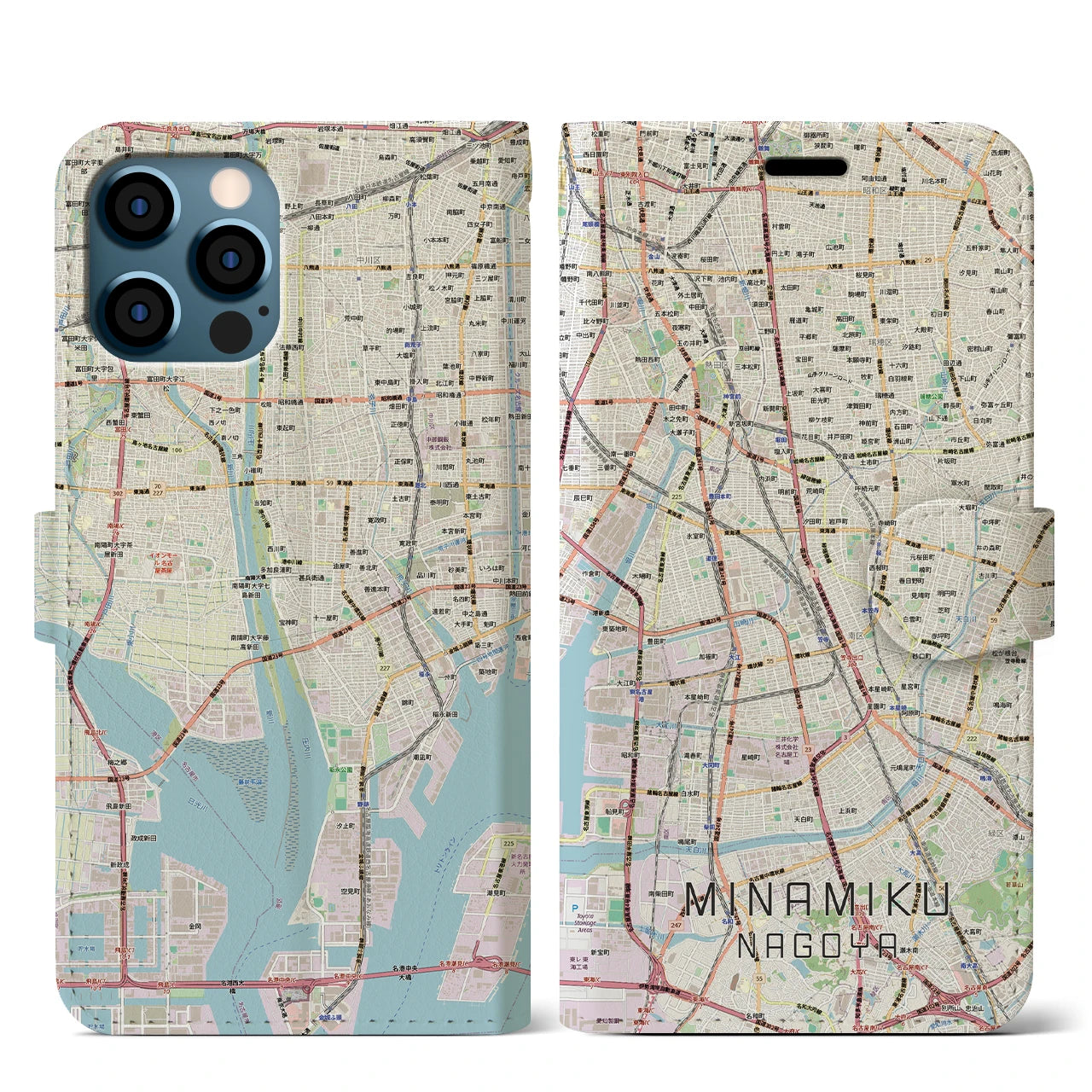 【南区(名古屋市)】地図柄iPhoneケース(手帳タイプ)