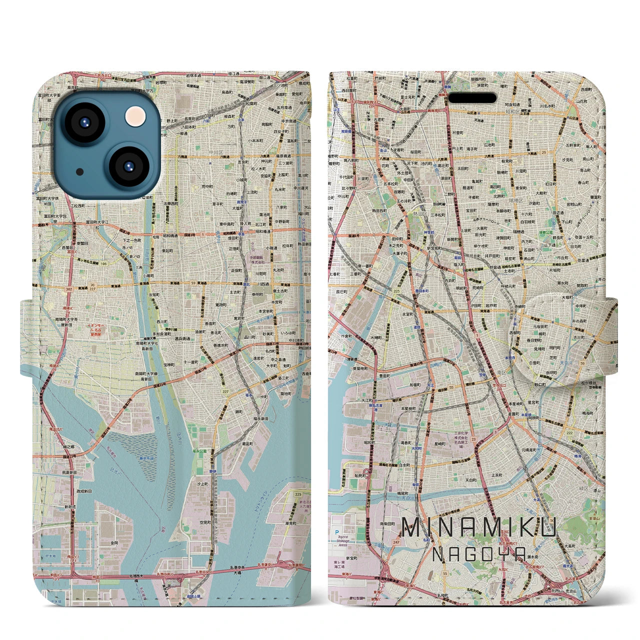 【南区(名古屋市)】地図柄iPhoneケース(手帳タイプ)