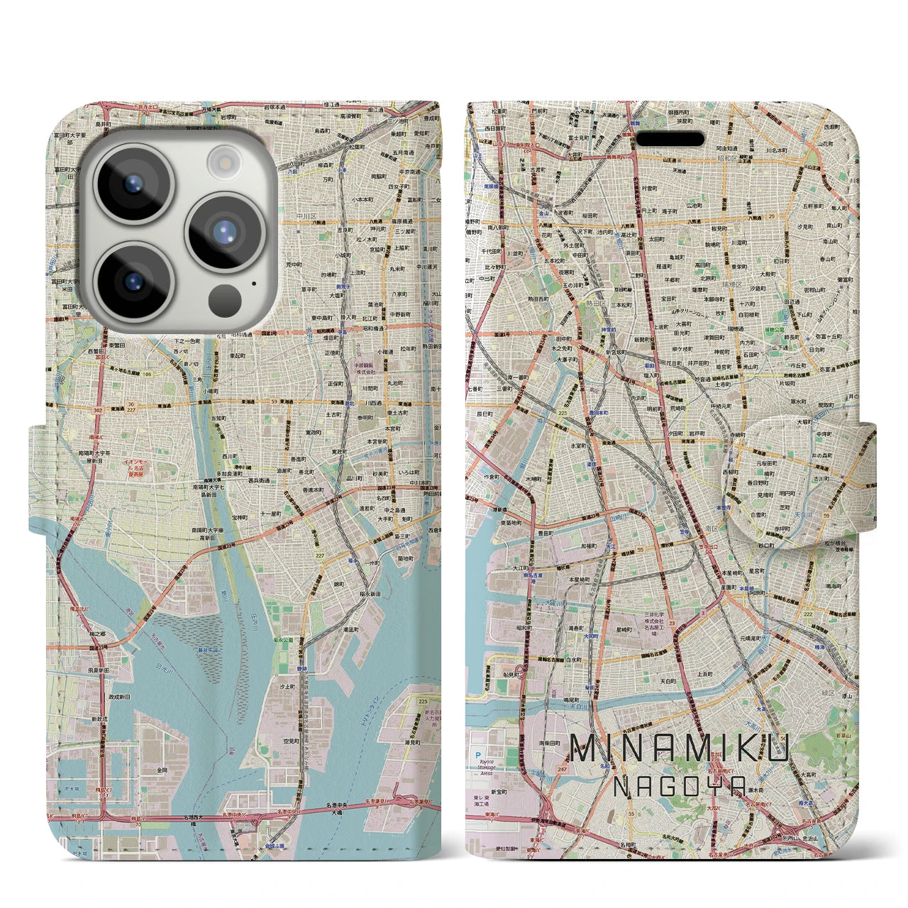 【南区(名古屋市)】地図柄iPhoneケース(手帳タイプ)
