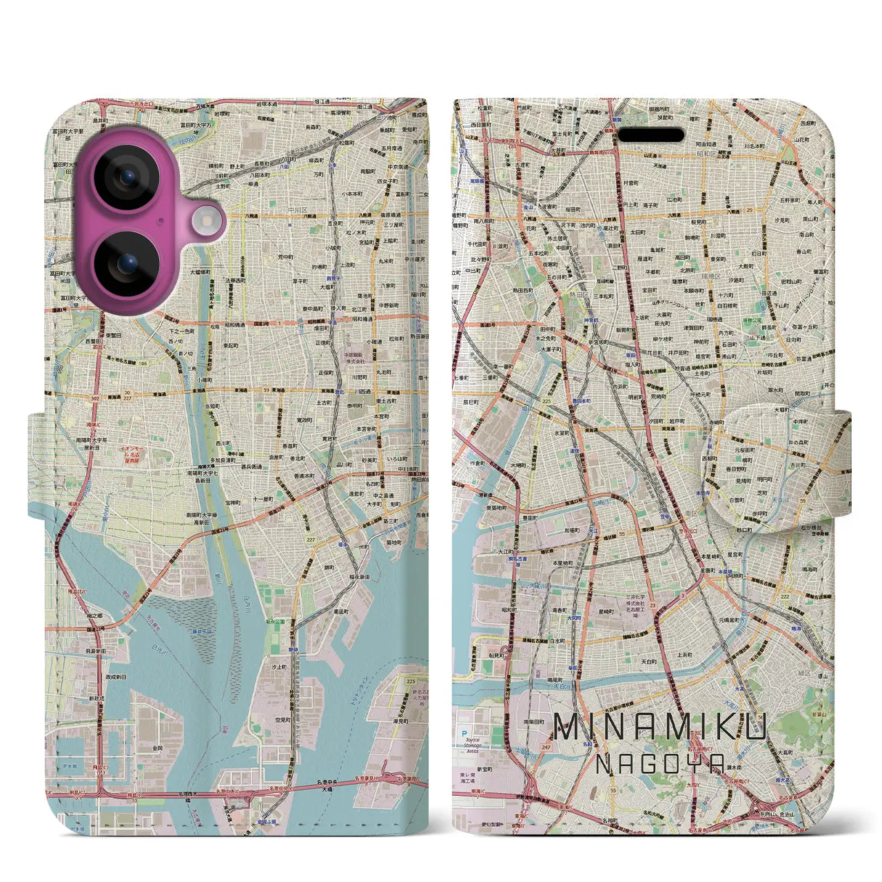 【南区(名古屋市)】地図柄iPhoneケース(手帳タイプ)